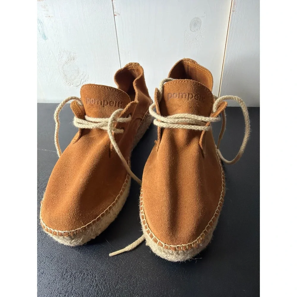 Pompeii Higby Jute Brown Suede Espadrille Shoes Womens EU 38 Made in Spain